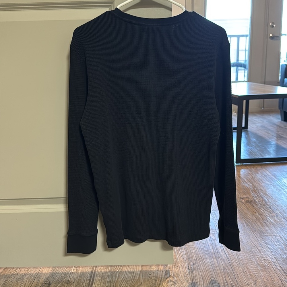 Black Men’s Medium Waffle Knit Long Sleeve Shirt | Slim Fit - Picture 2 of 3